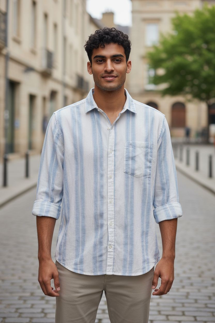 Vintage Auto Vertical Stripe Shirt White Blue