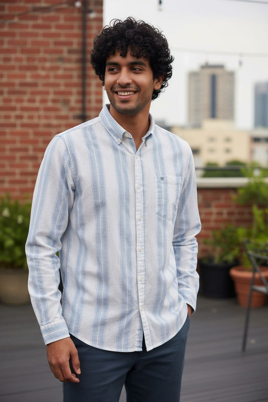 Vintage Auto Vertical Stripe Shirt White Blue