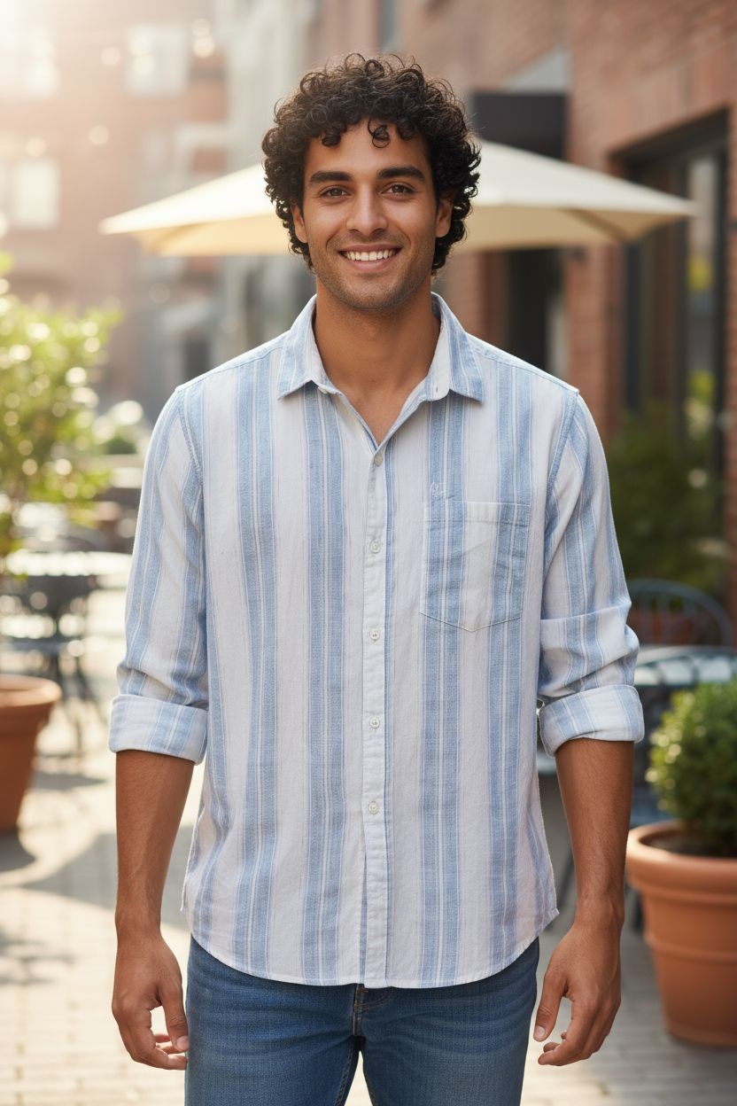 Vintage Auto Vertical Stripe Shirt White Blue