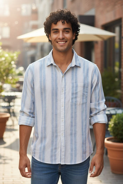 Vintage Auto Vertical Stripe Shirt White Blue