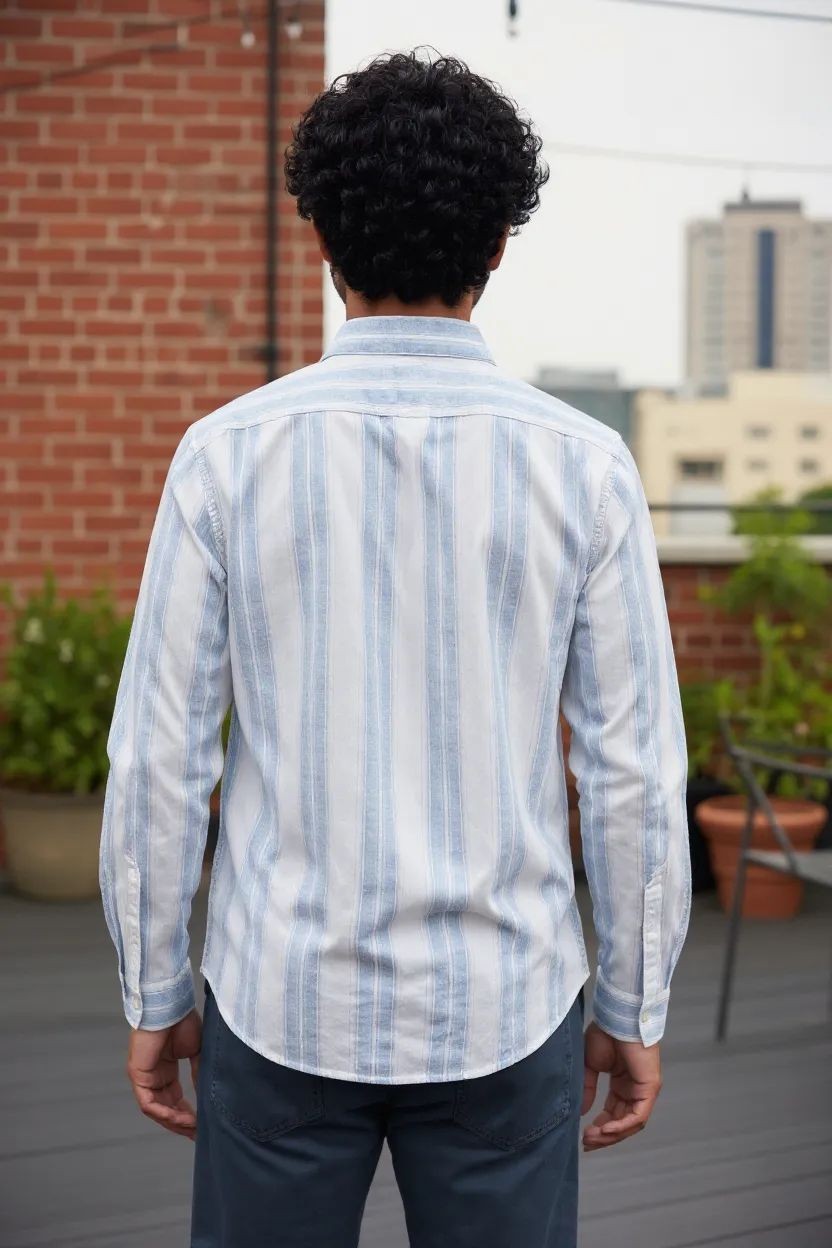 Vintage Auto Vertical Stripe Shirt White Blue
