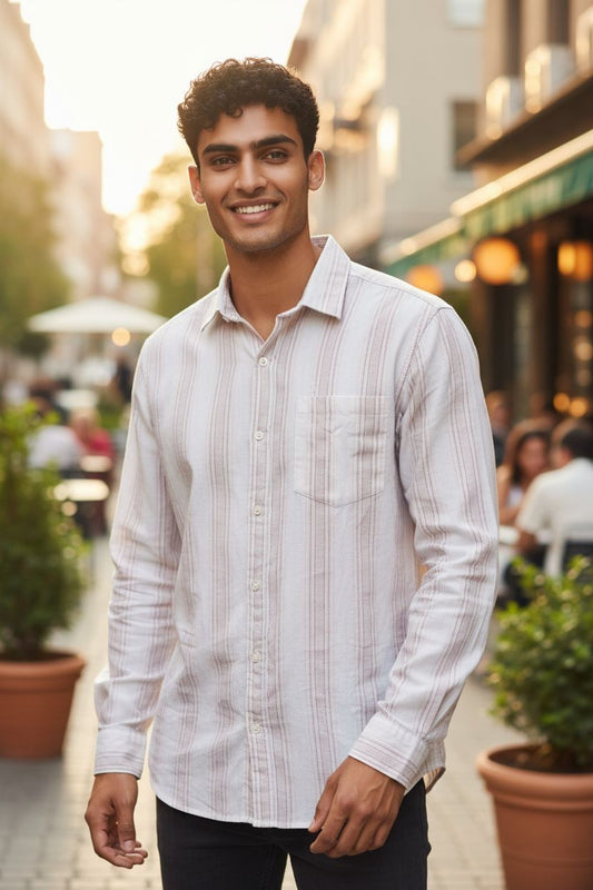 Vintage Auto Vertical Stripe Shirt Pink Lace