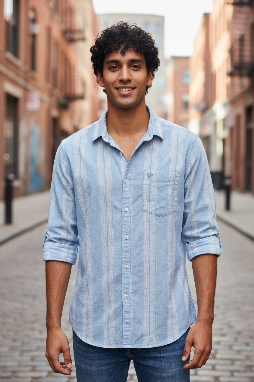 Vintage Auto Vertical Stripe Shirt Blue