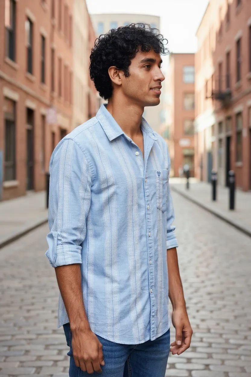 Vintage Auto Vertical Stripe Shirt Blue