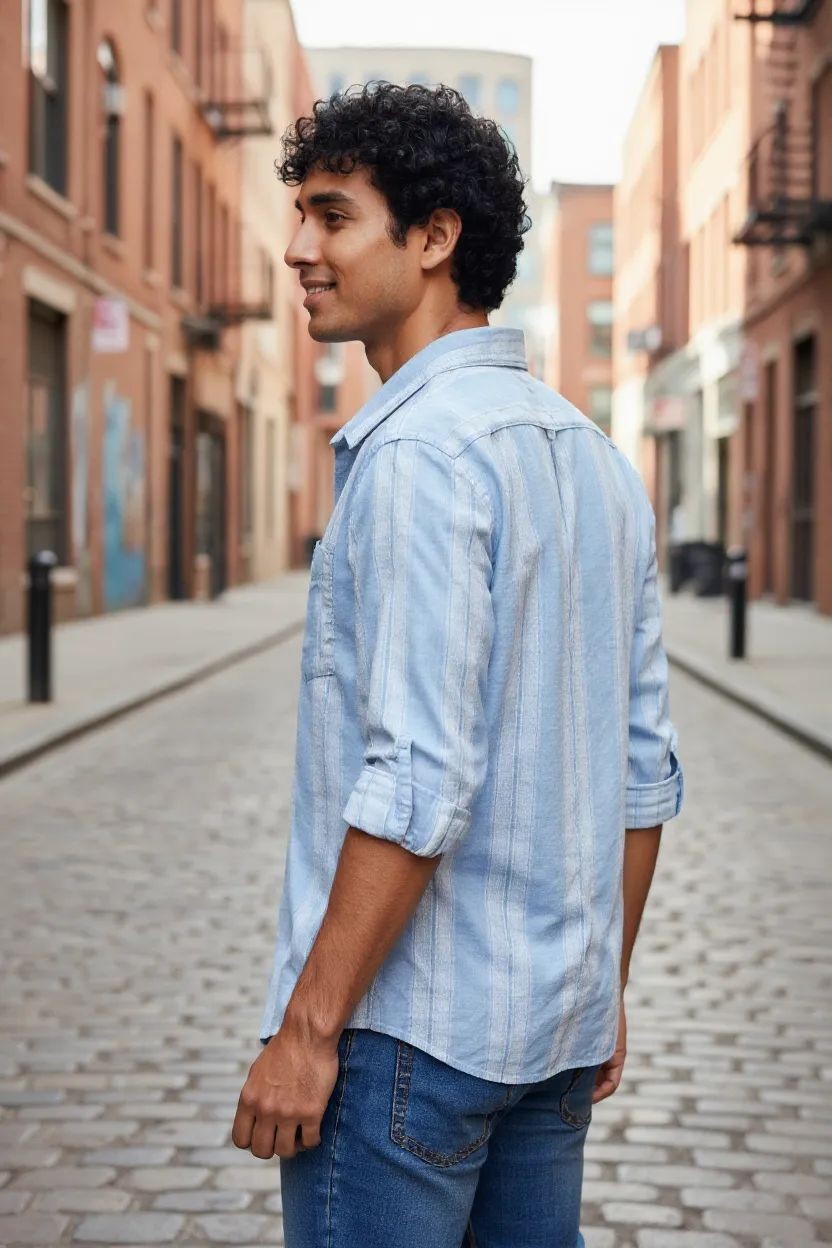 Vintage Auto Vertical Stripe Shirt Blue