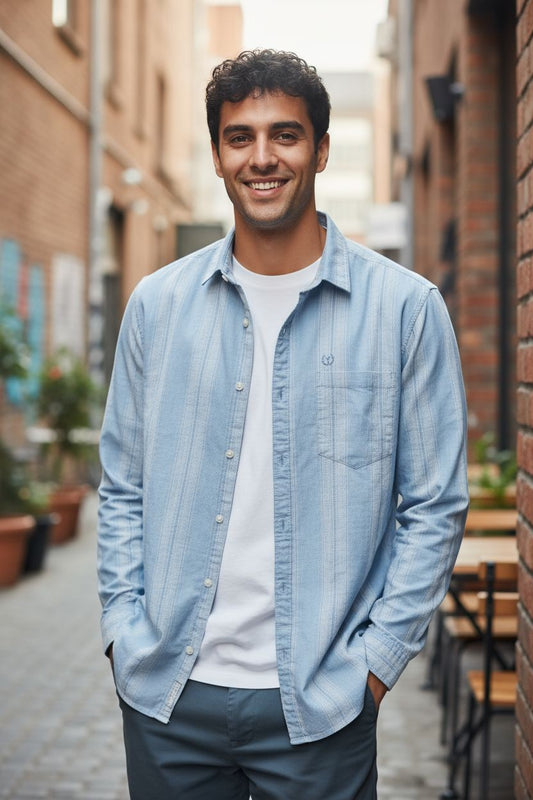 Vintage Auto Vertical Stripe Shirt Blue