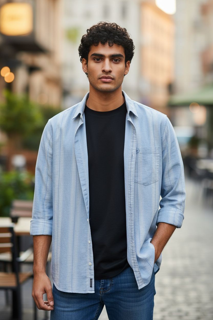 Vintage Auto Vertical Stripe Shirt Blue