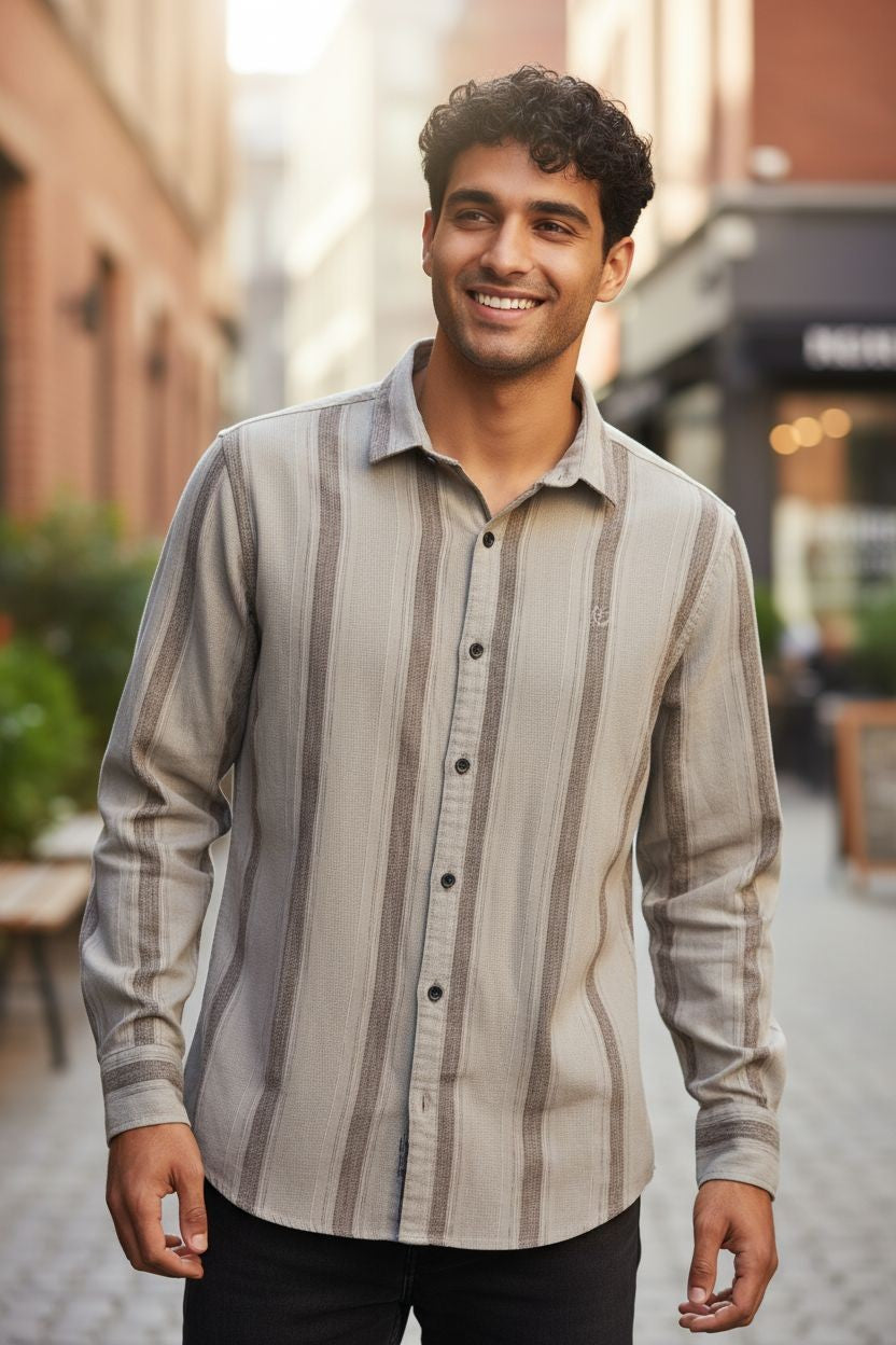 Vintage Auto Vertical Stripe Shirt Brown