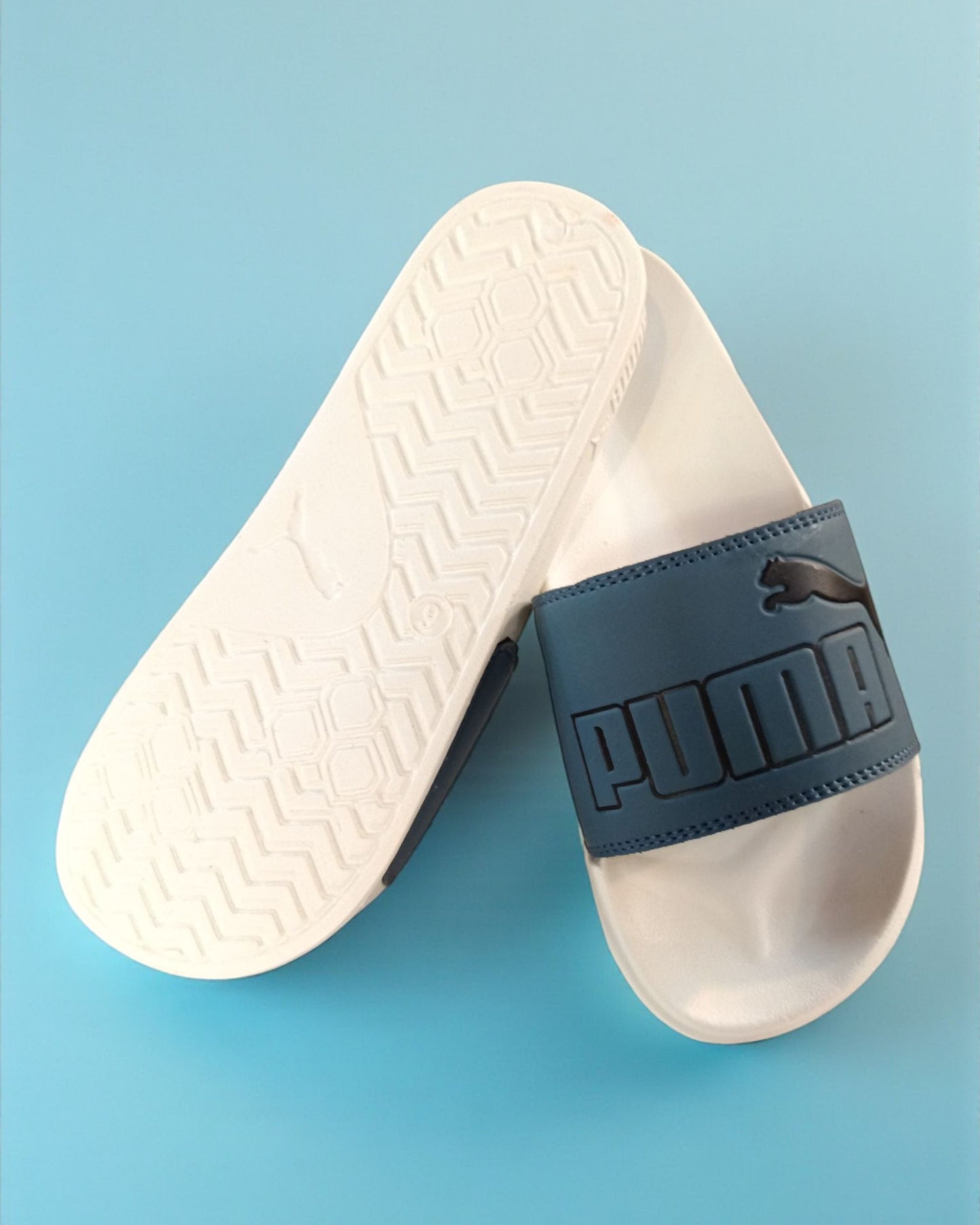 Puma Logo with Name Printed Slipper Stone Blue White