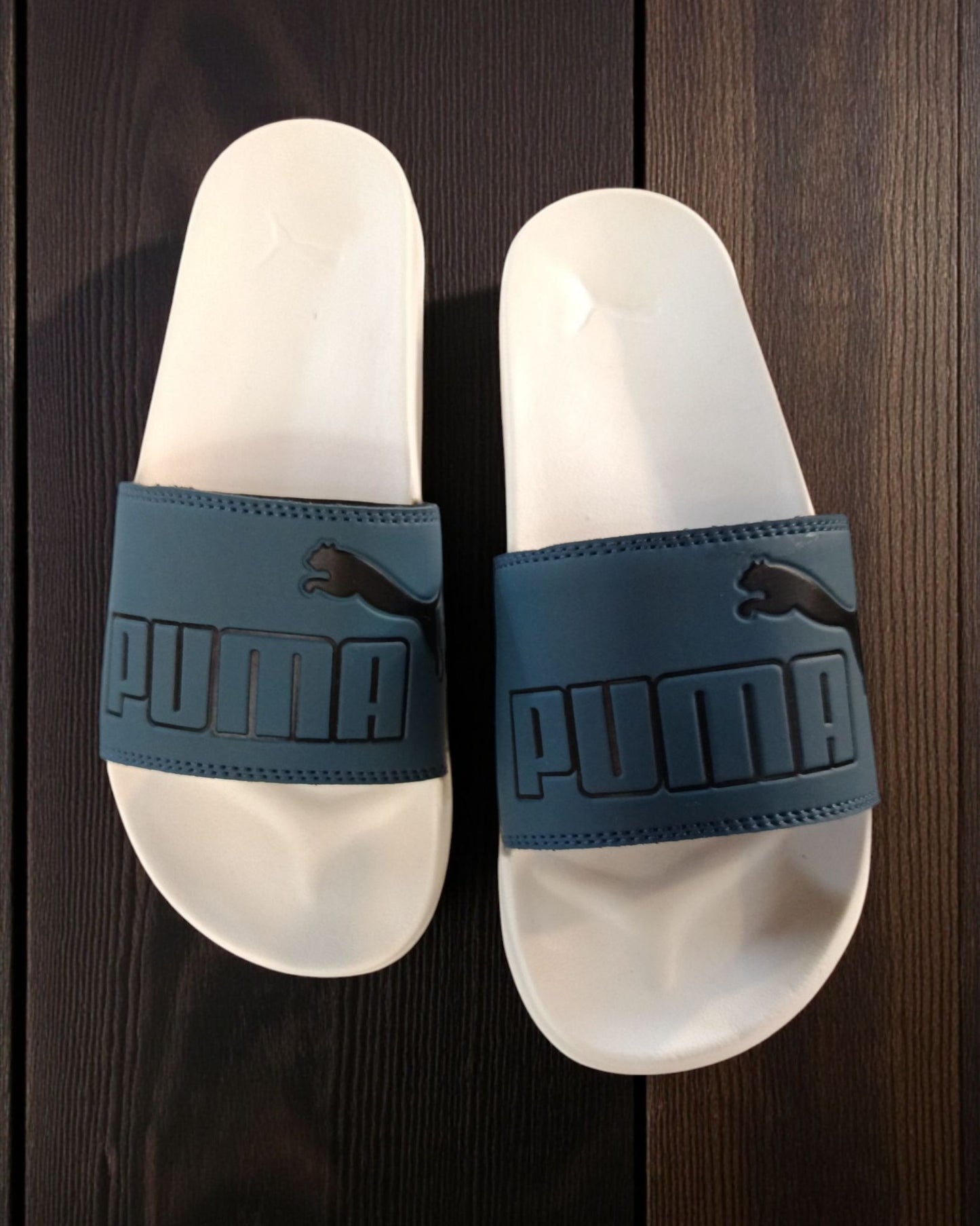 Puma Logo with Name Printed Slipper Stone Blue White