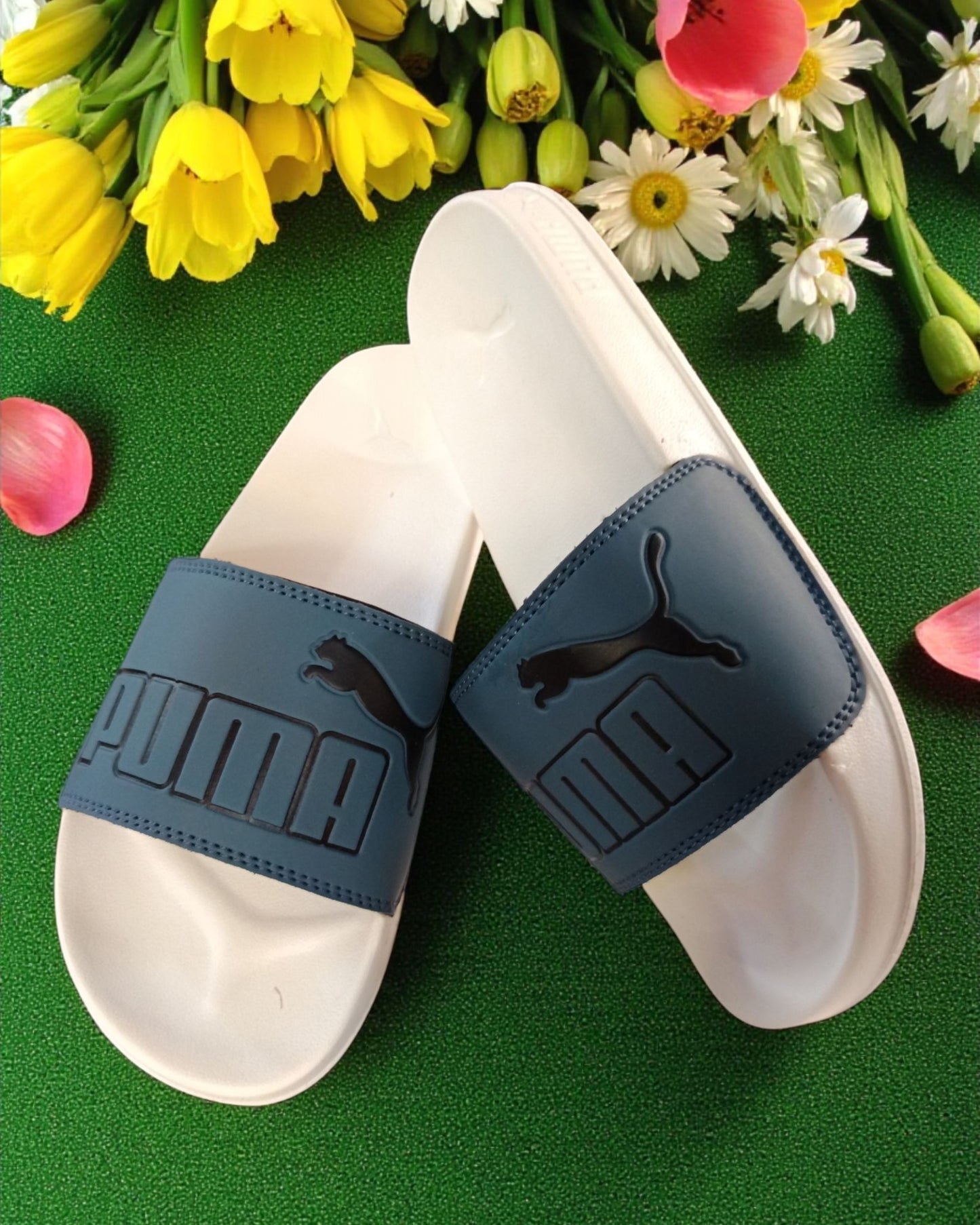 Puma Logo with Name Printed Slipper Stone Blue White