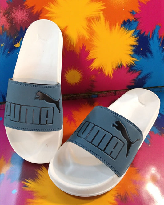 Puma Logo with Name Printed Slipper Stone Blue White