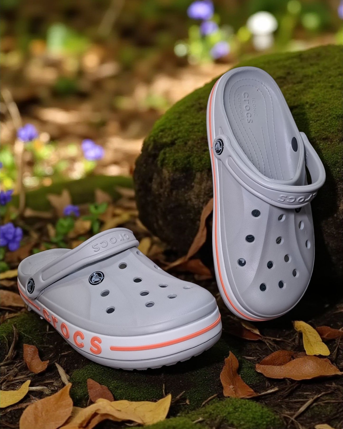 Crocs with Side Stripes for Men Light Grey Orange