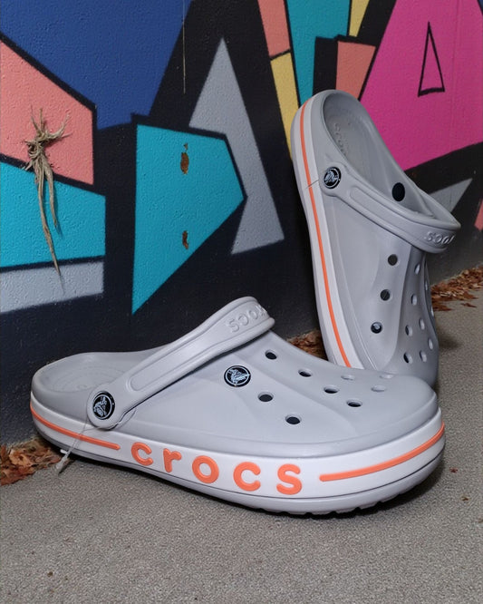 Crocs with Side Stripes for Men Light Grey Orange