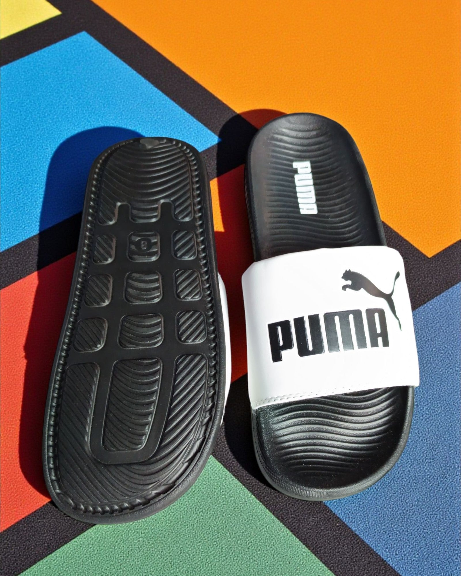 Puma Logo and Name Printed Slipper White Black