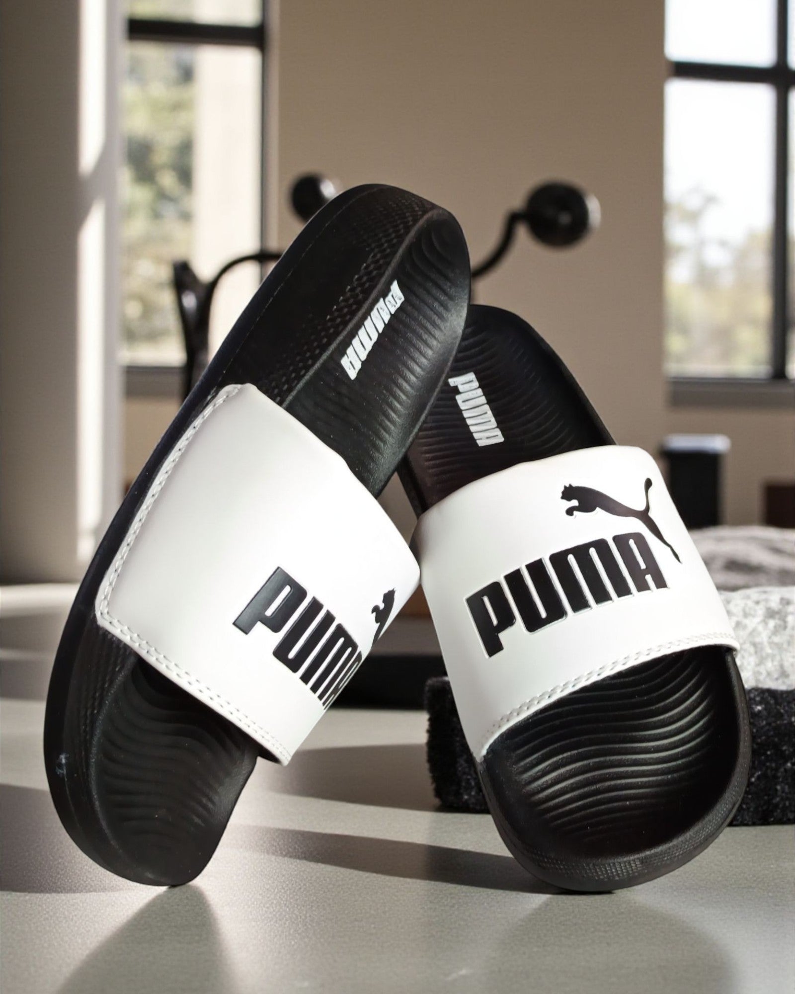 Puma Logo and Name Printed Slipper White Black