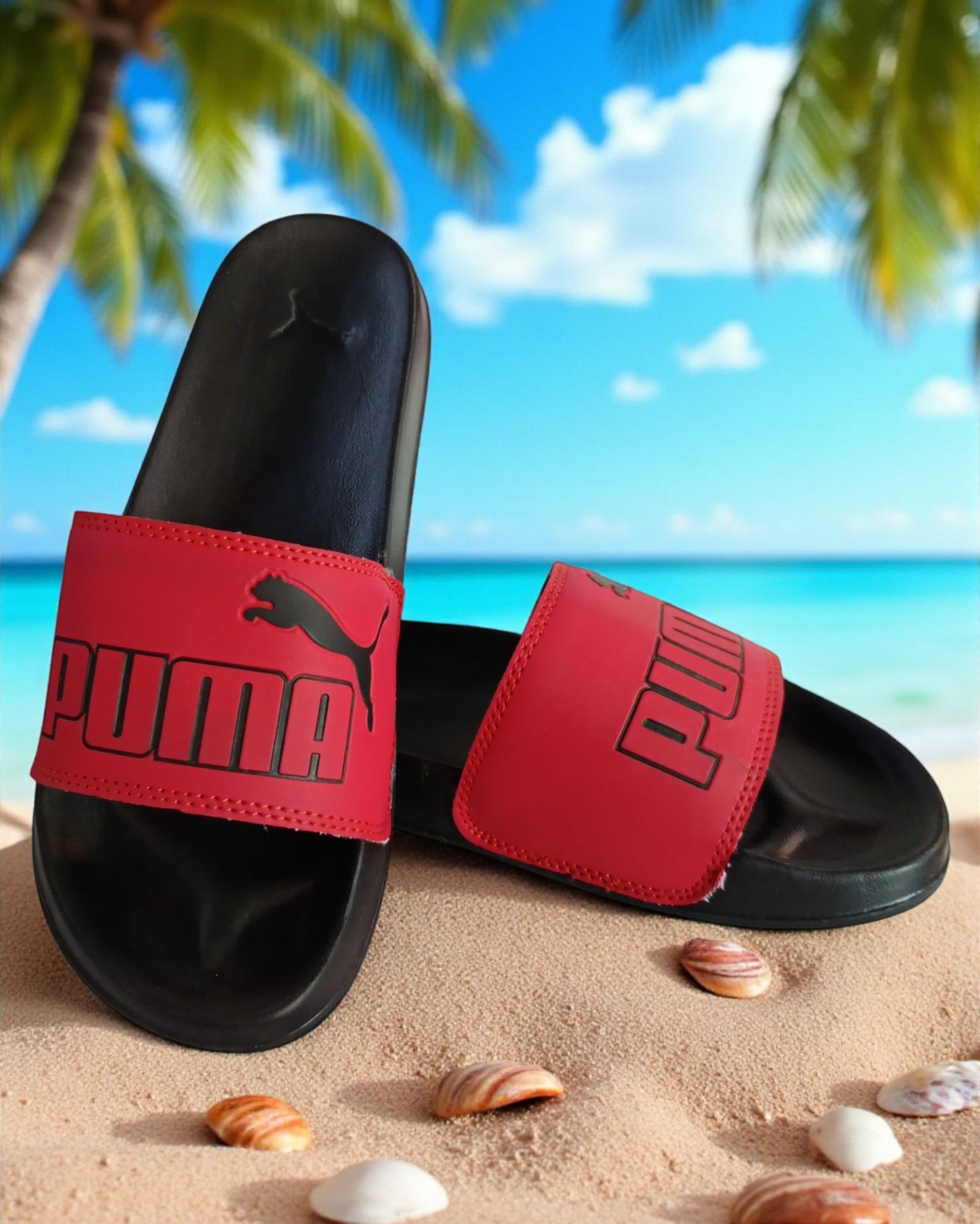 Puma Name and Logo Printed Slipper Red Black