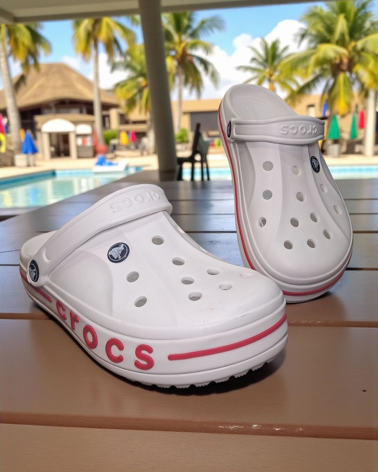 Crocs with Side Stripes for Men White Red