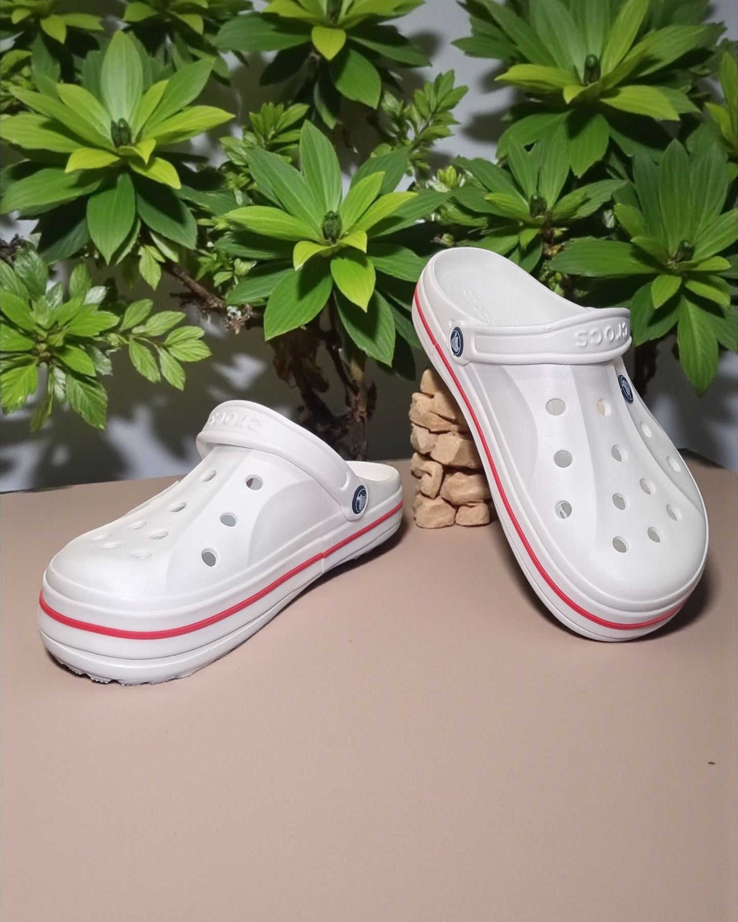 Crocs with Side Stripes for Men White Red