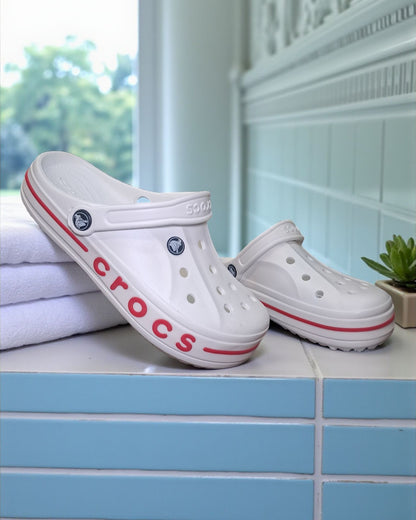 Crocs with Side Stripes for Men White Red