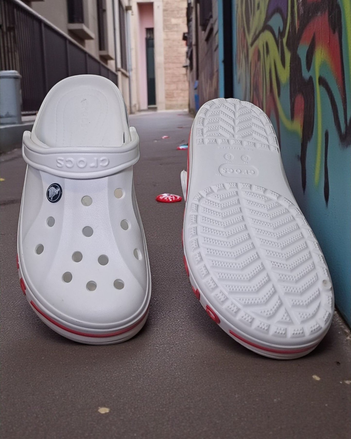 Crocs with Side Stripes for Men White Red