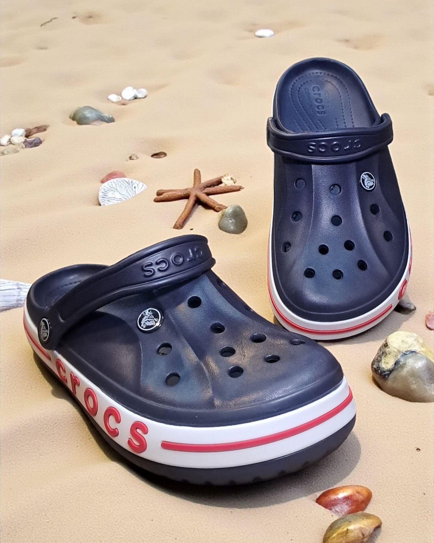 Crocs with Side Stripes for Men Navy Blue Red