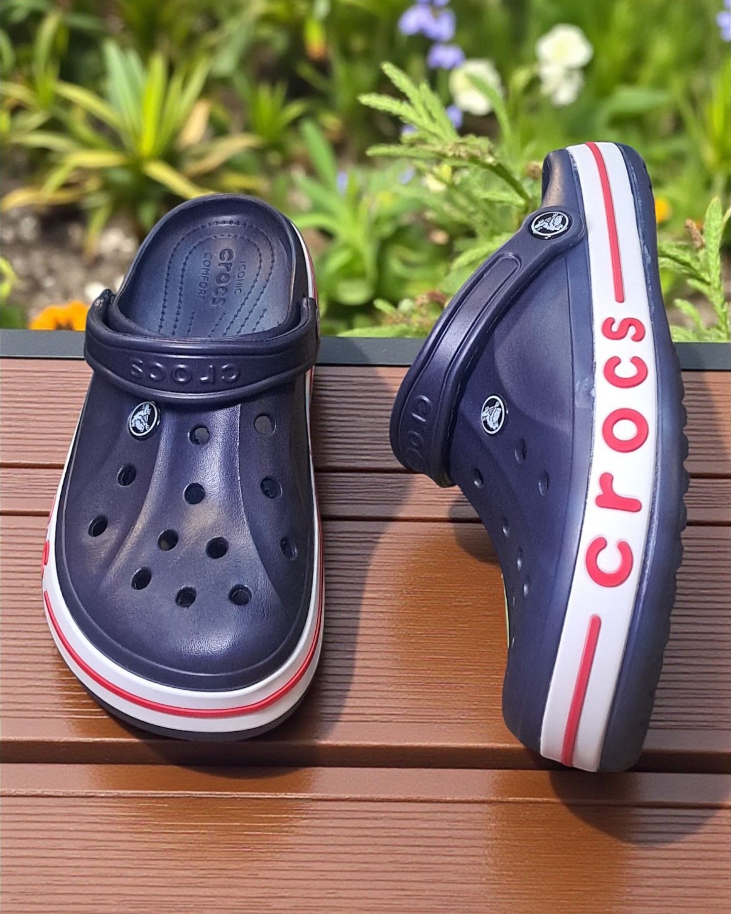 Crocs with Side Stripes for Men Navy Blue Red