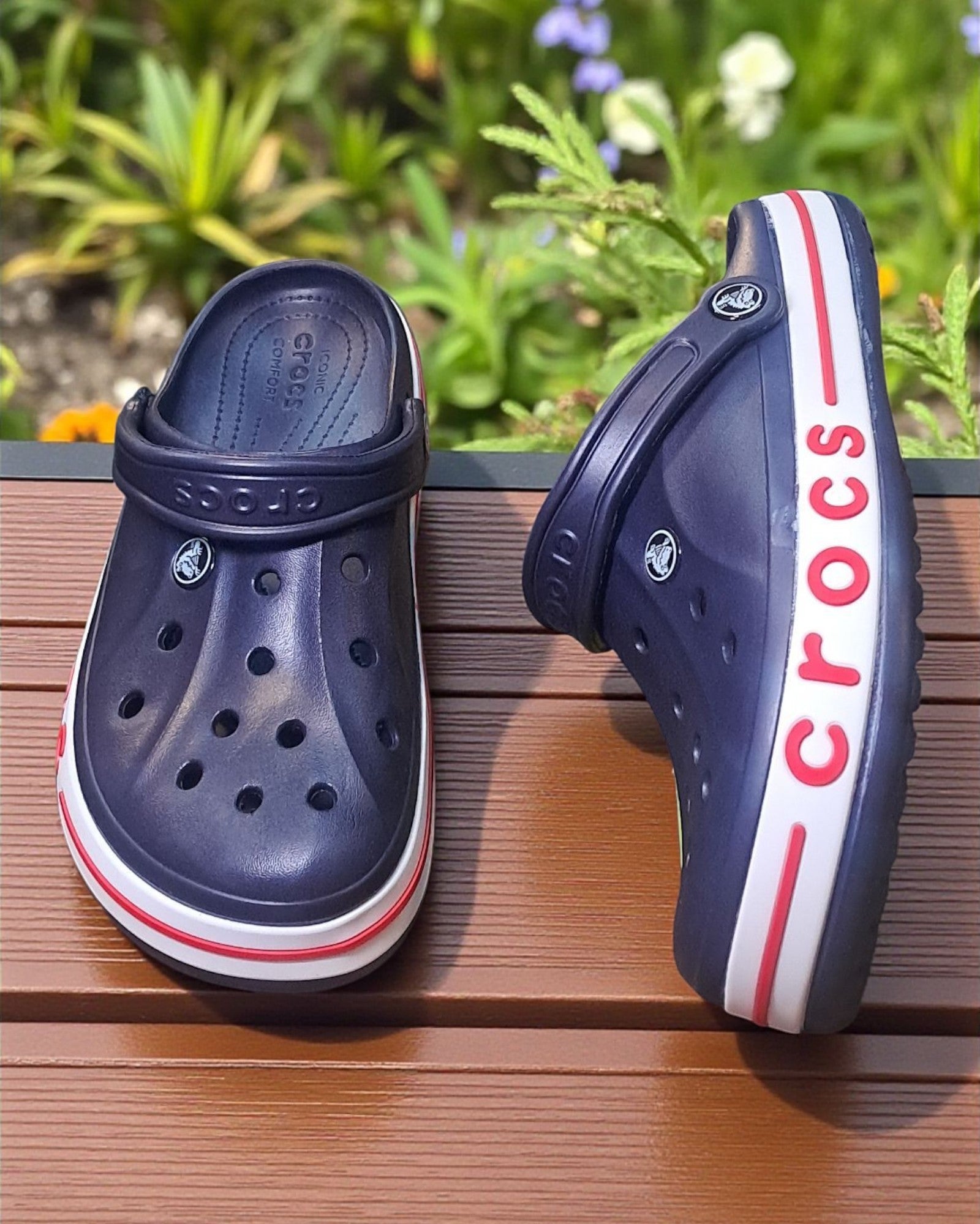 Crocs with Side Stripes for Men Navy Blue Red