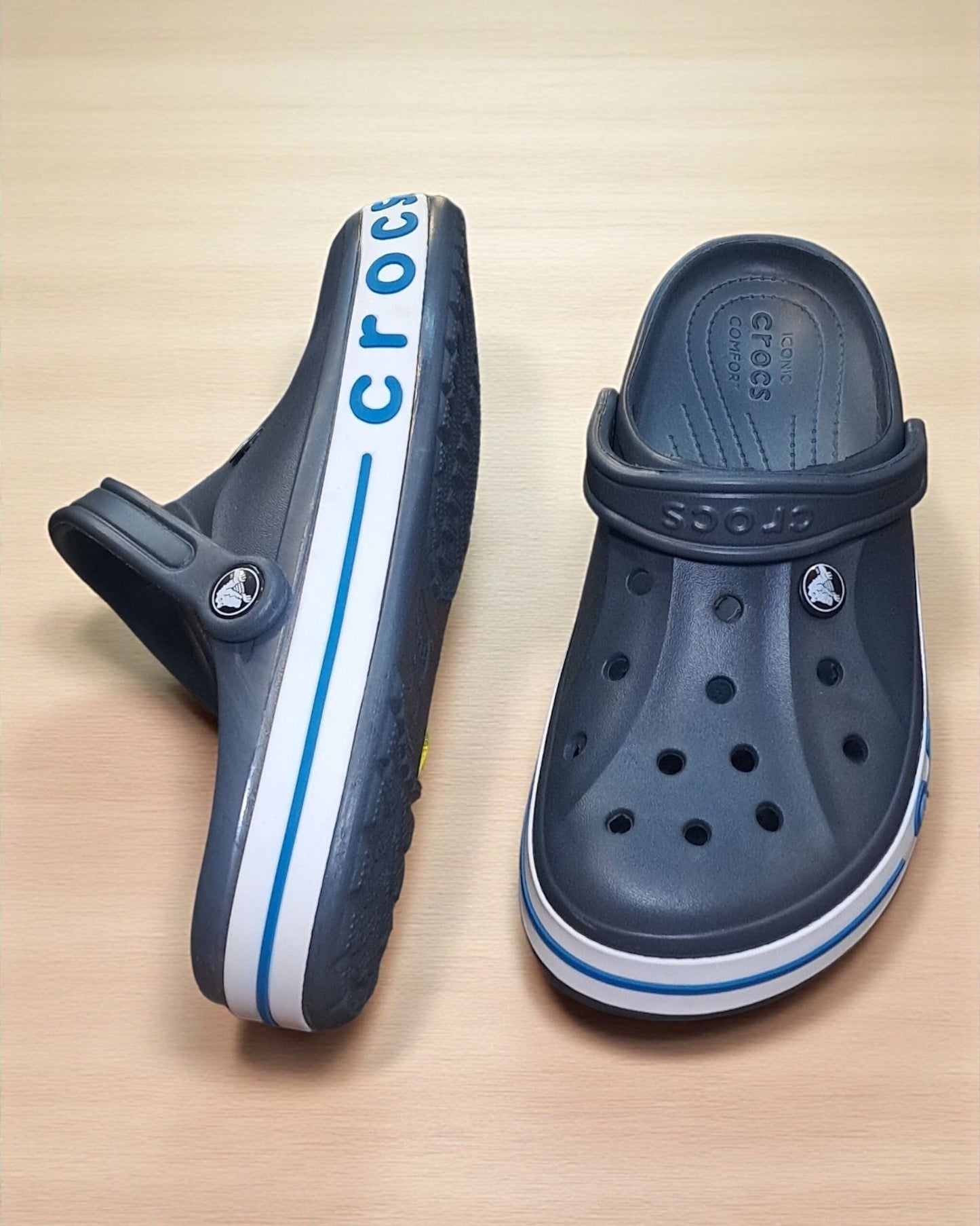 Crocs with Side Stripes for Men Grey Blue