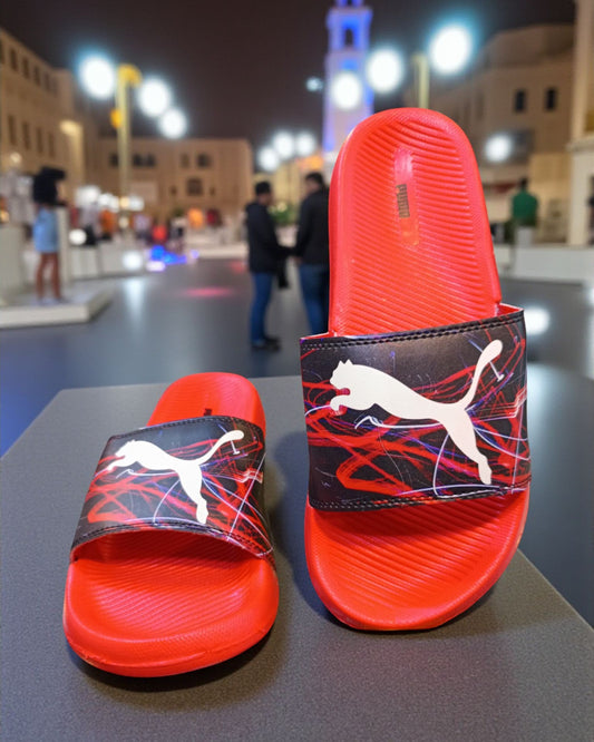 Puma Printed Sliders for Men Black Red