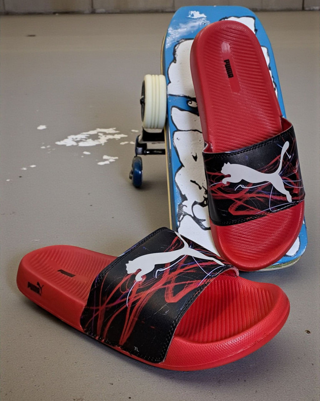 Puma Printed Sliders for Men Black Red