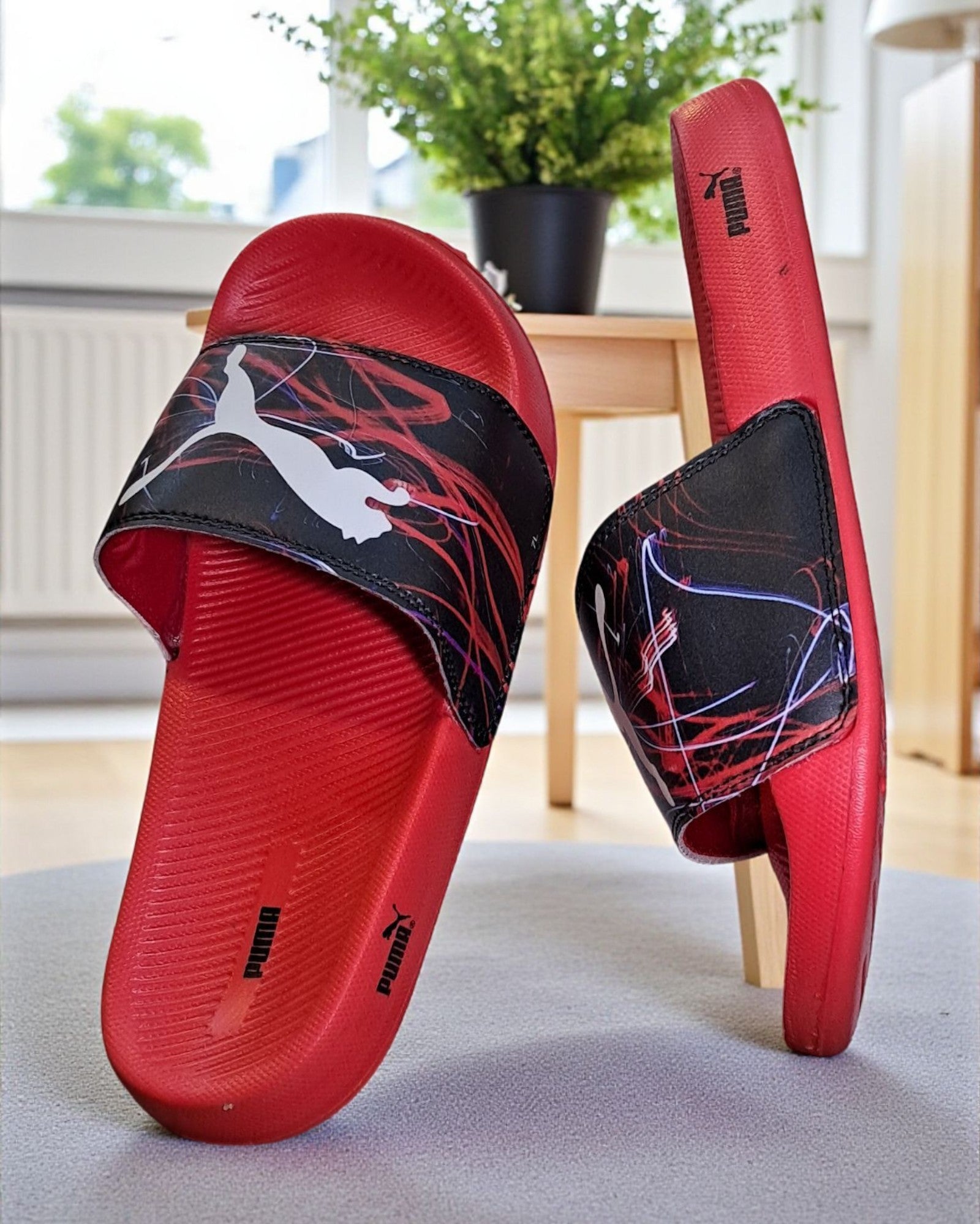 Puma Printed Sliders for Men Black Red