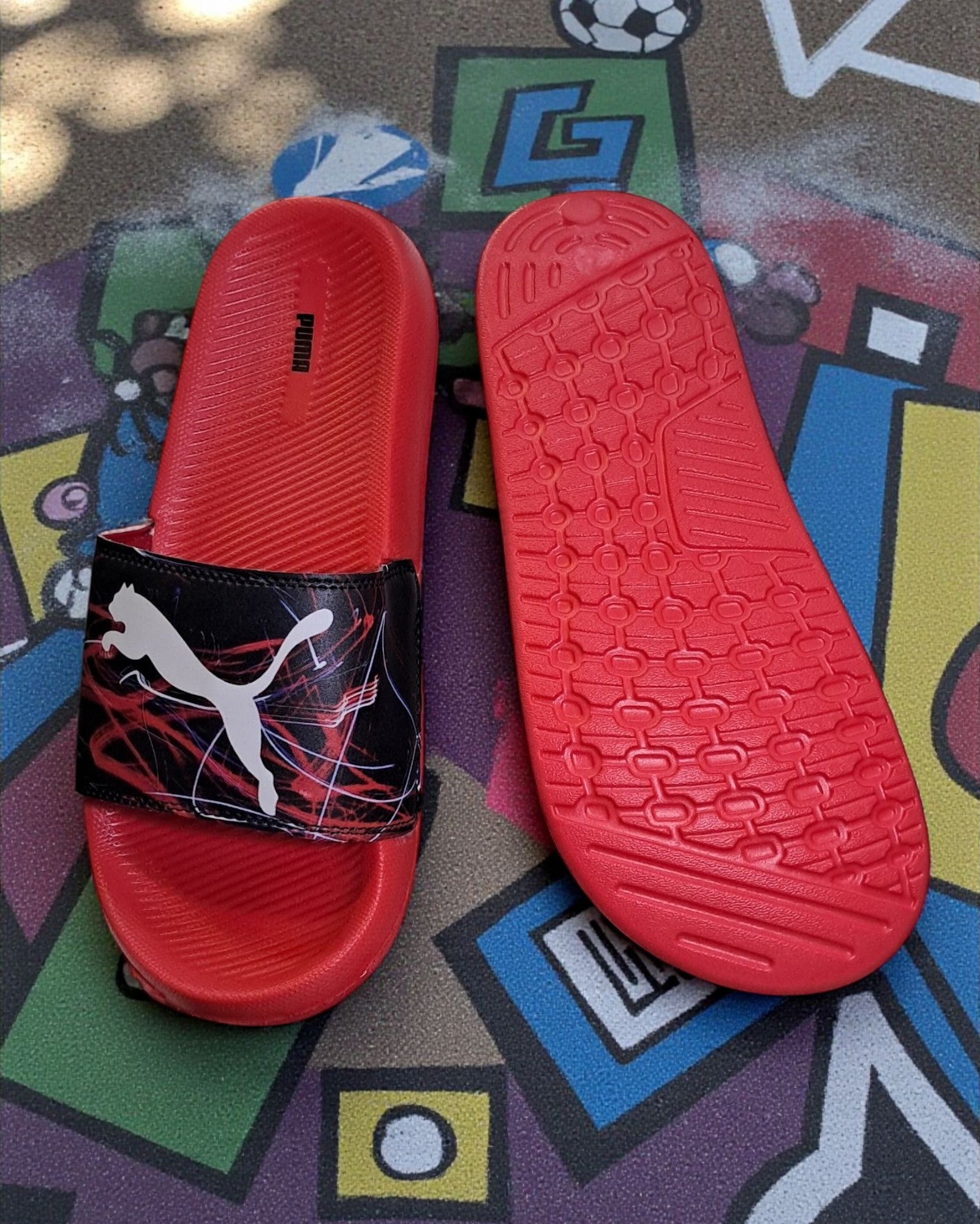 Puma Printed Sliders for Men Black Red