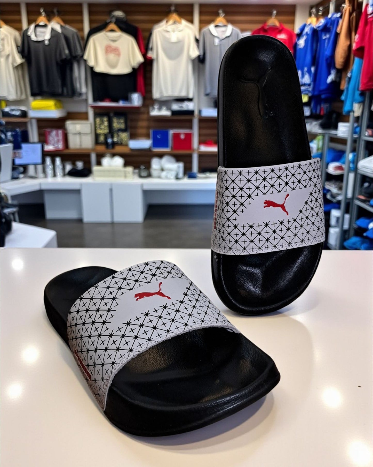 Puma Printed Sliders for Men P01 White Black