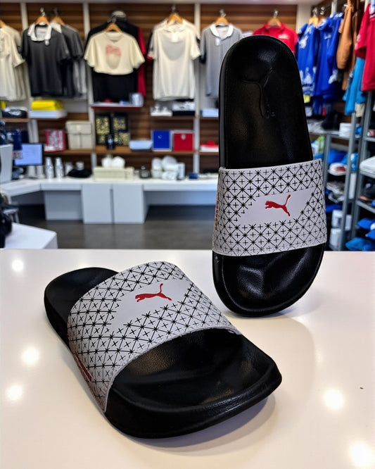 Puma Printed Sliders for Men P01 White Black