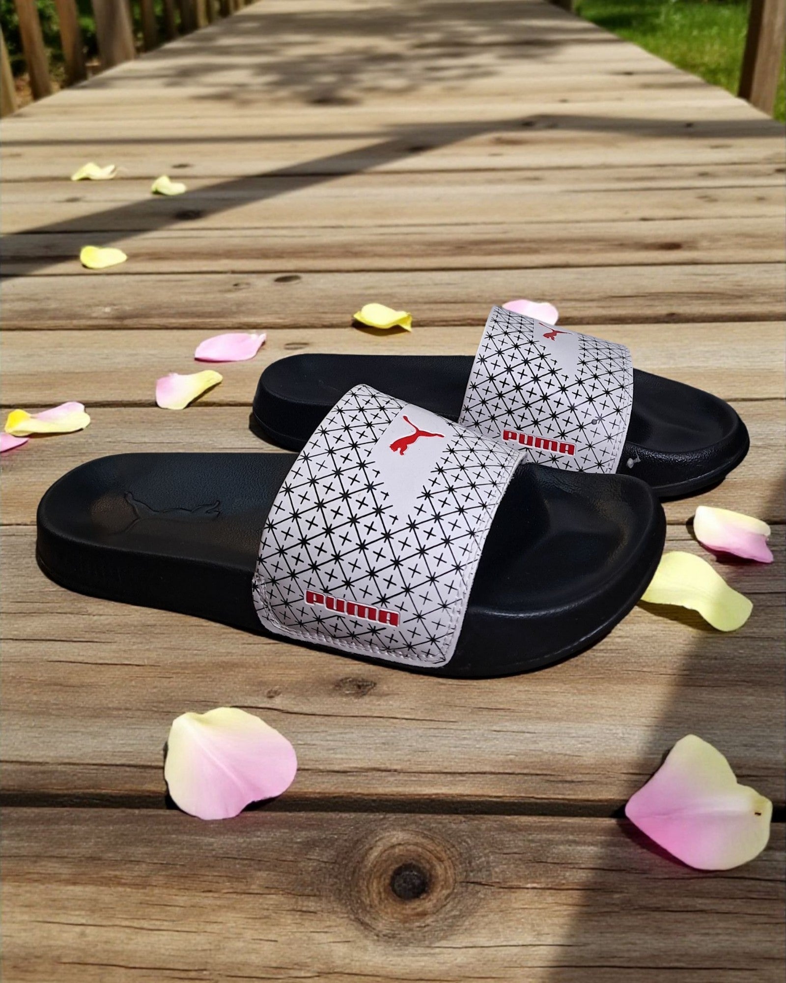 Puma Printed Sliders for Men P01 White Black