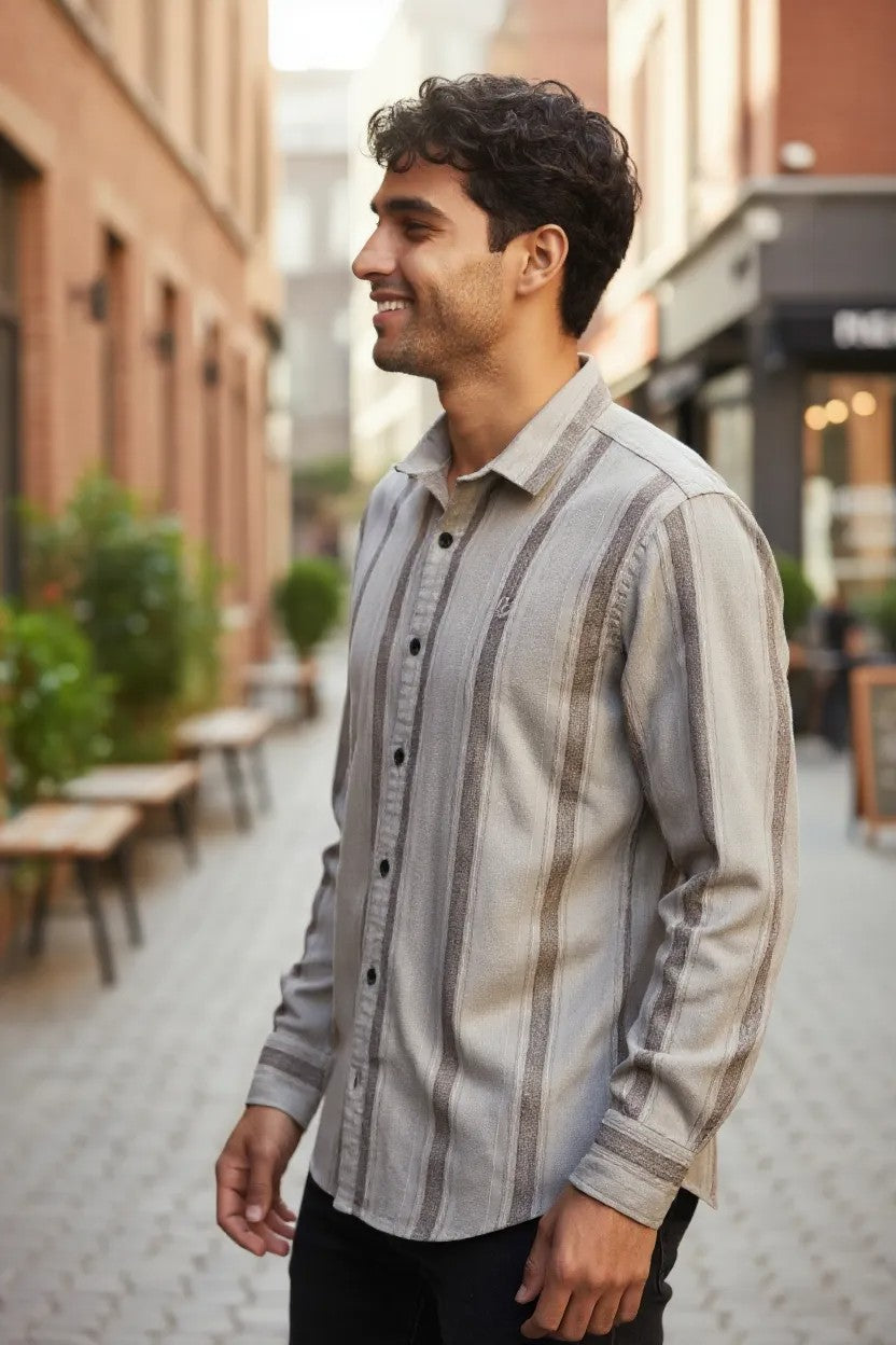 Vintage Auto Vertical Stripe Shirt Brown