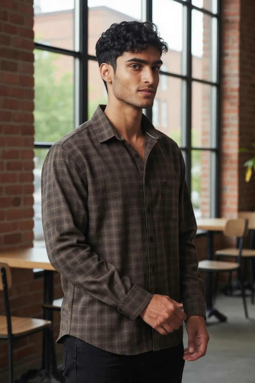 Tom Hatton Printed Check Shirt Brown SA 5087