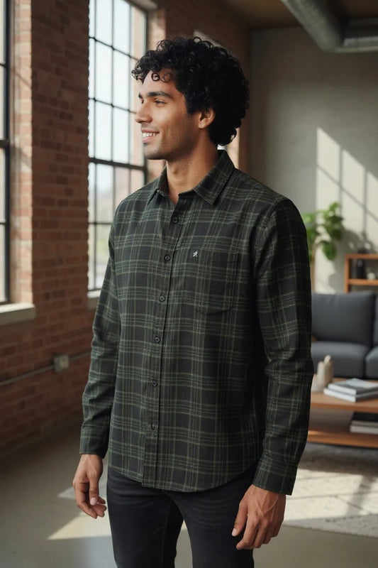 Tom Hatton Printed Check Shirt Black Green SA 5088