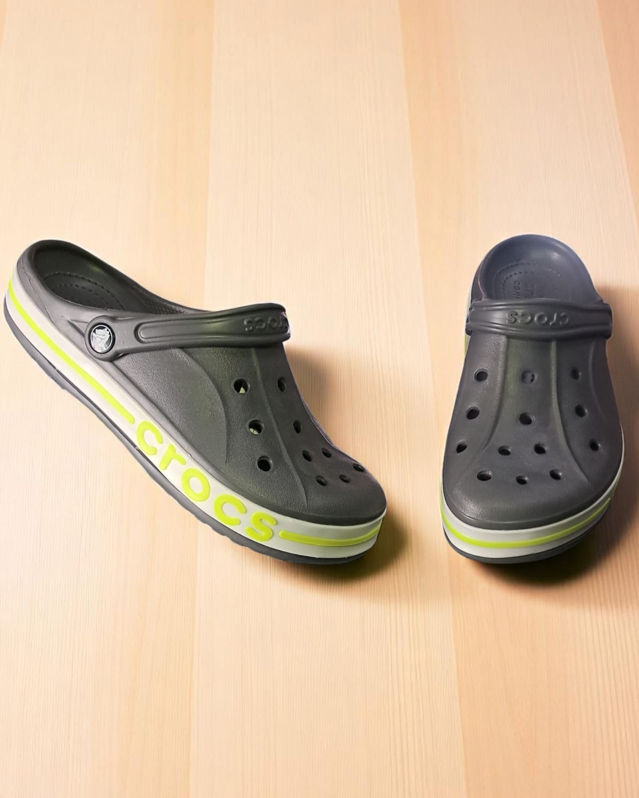 Crocs with Side Stripes for Men Grey Neon