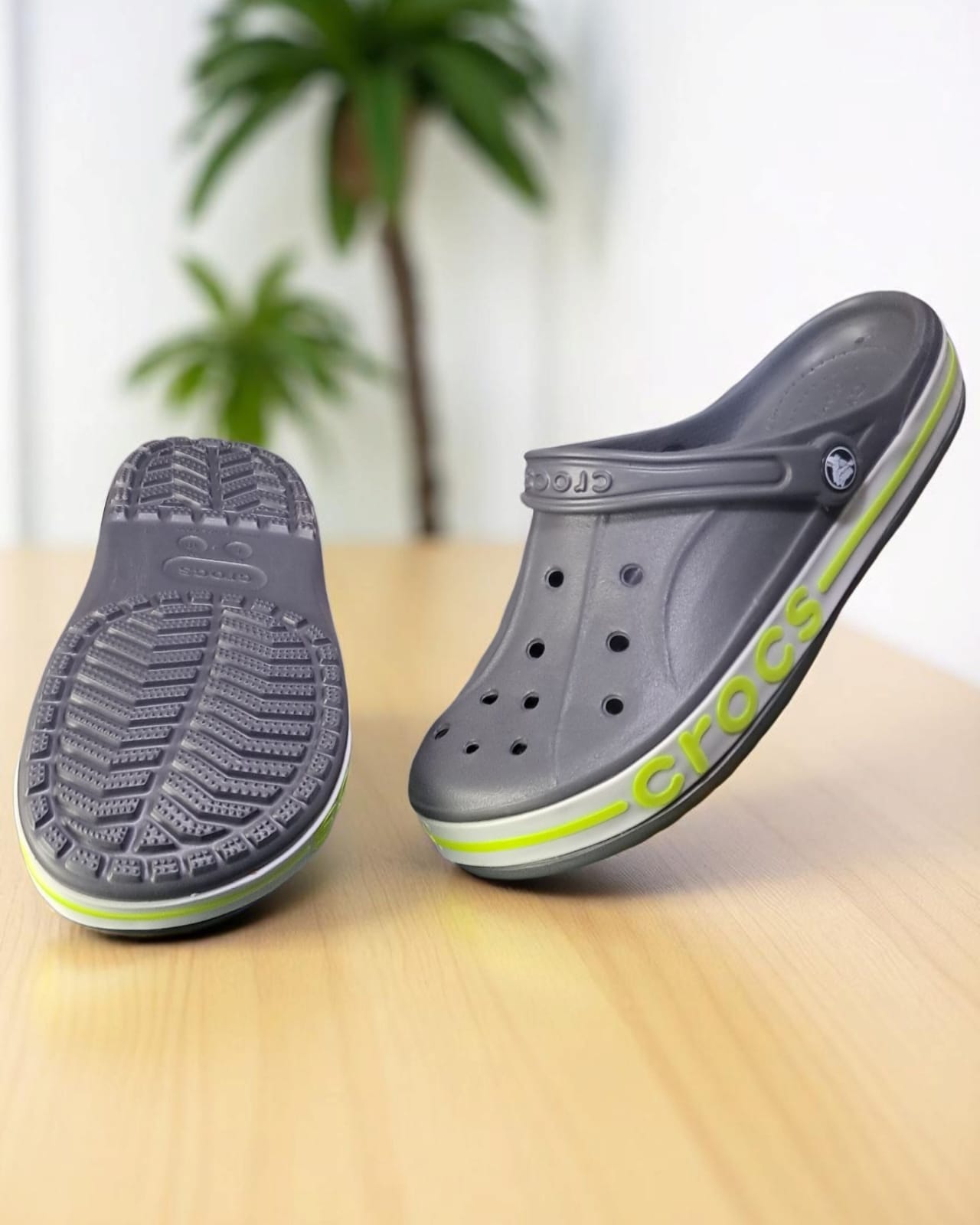 Crocs with Side Stripes for Men Grey Neon