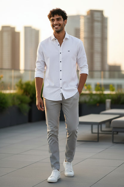 OST Lycra Satin Plain Shirt White