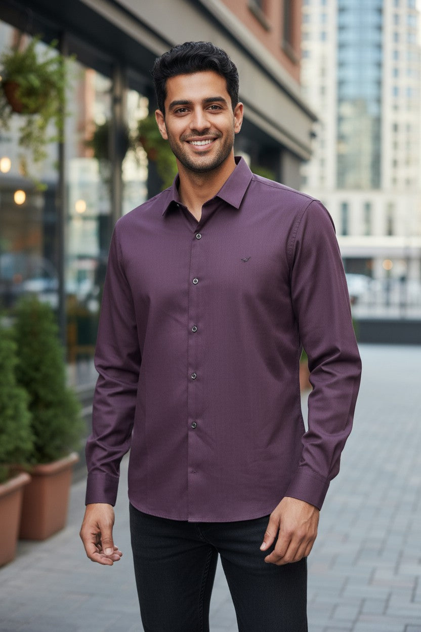 OST Lycra Satin Plain Shirt Purple