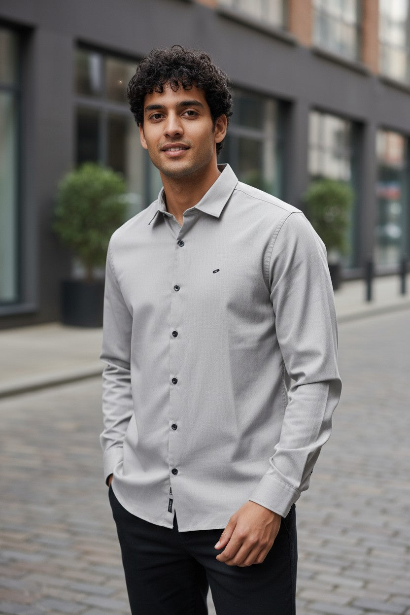 OST Lycra Satin Plain Shirt Grey