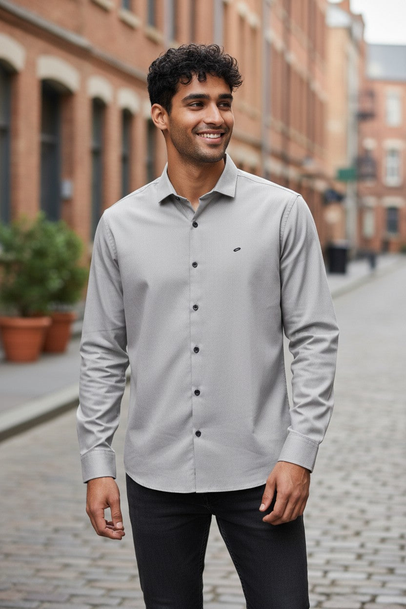 OST Lycra Satin Plain Shirt Grey