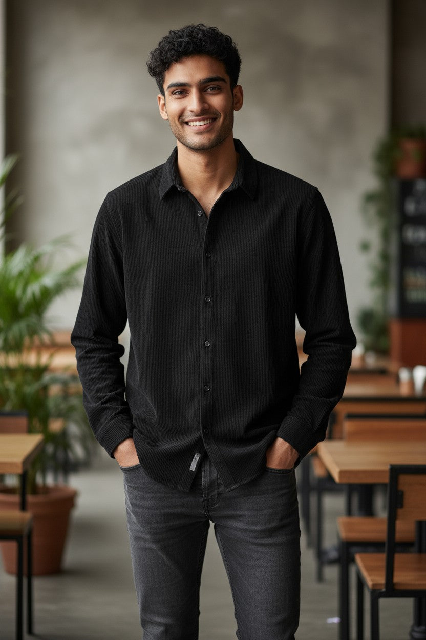 HOM Plain Vertical Woven Shirt Black