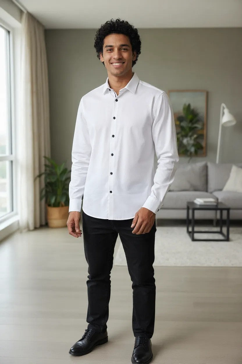 HOM Plain Vertical Woven Shirt White