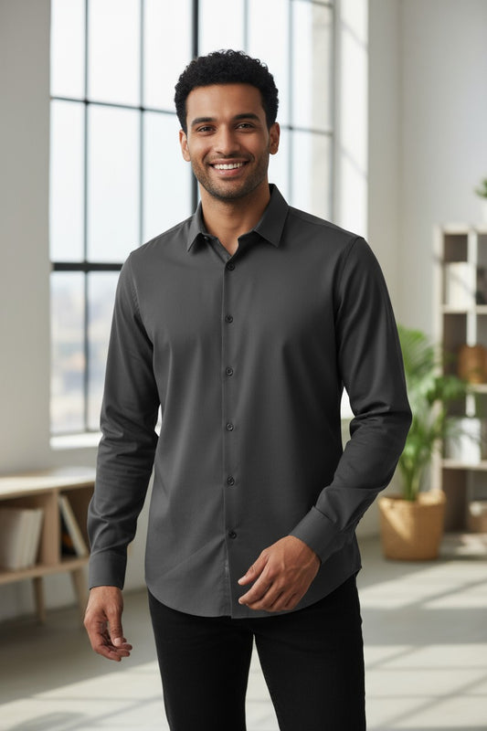 HOM Plain Vertical Woven Shirt Deep Grey