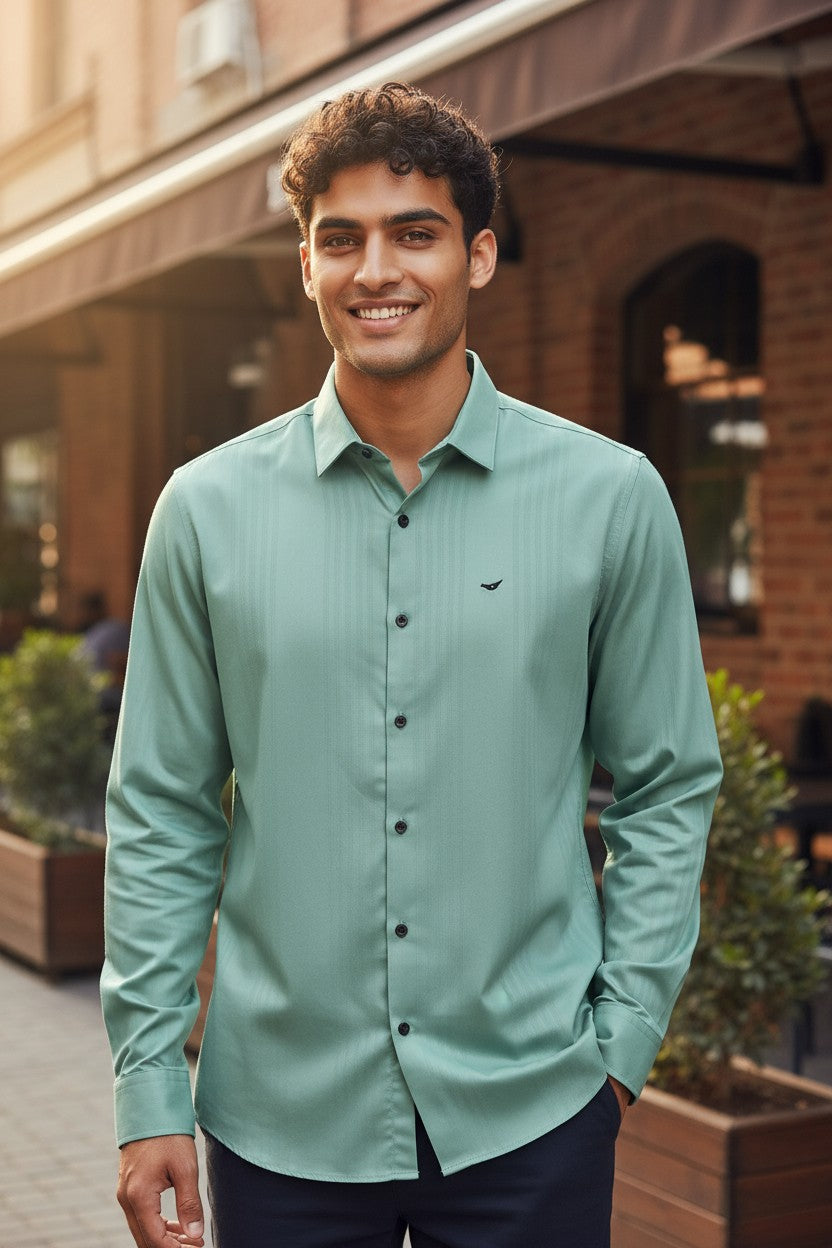 OST Lycra Satin Plain Shirt Green