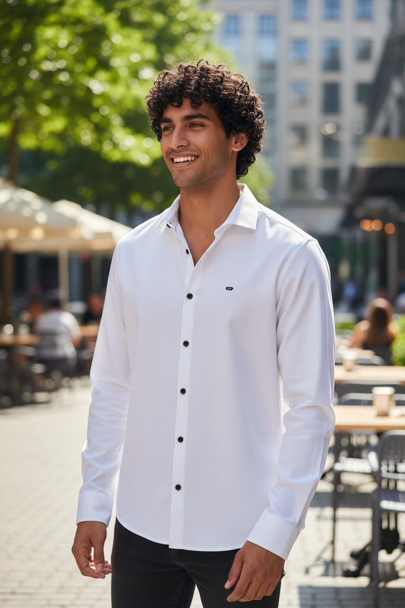 OST Lycra Satin Plain Shirt White